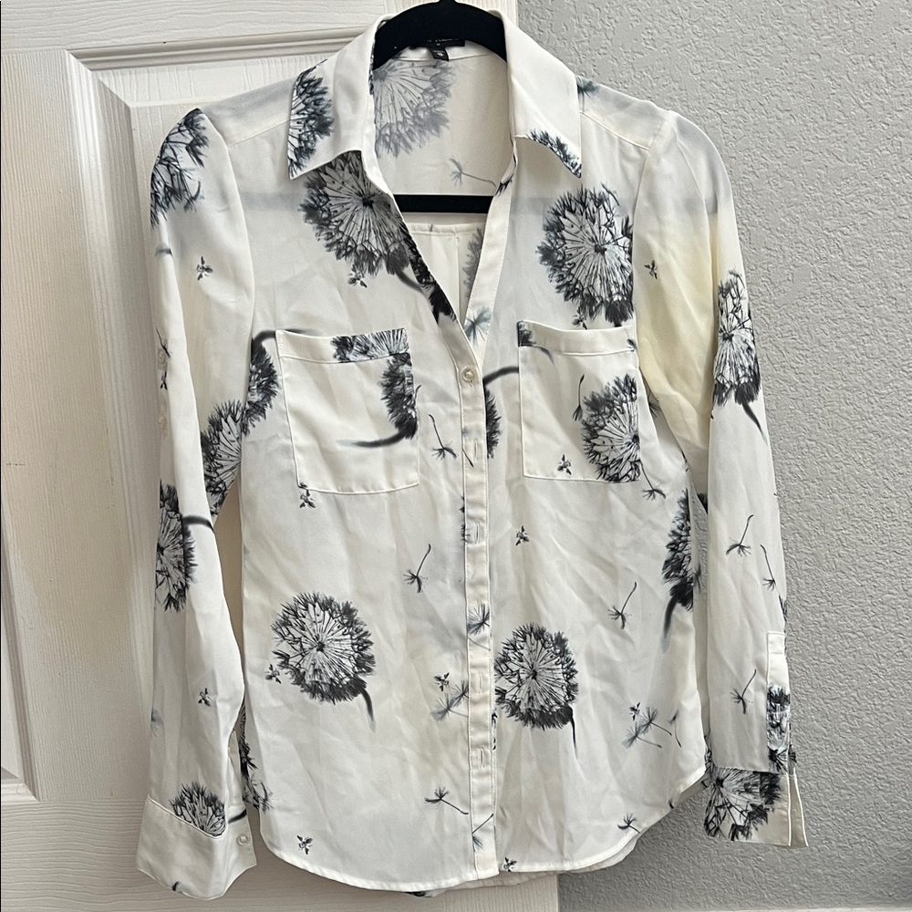 Express White and Black Floral Button Down Shirt